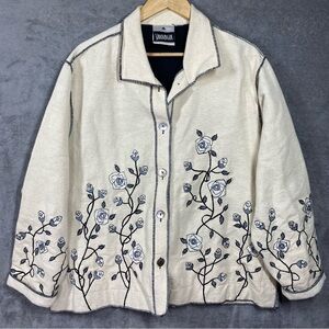 Yak Magik Womens 22-24 Jacket Blue Gray Floral Embroidery Beads Nepal Vintage